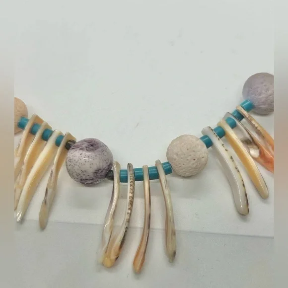 Vintage Turquoise Spiny Shell Bead Native American Heshi Beaded Necklace 23” - Picture 6 of 11
